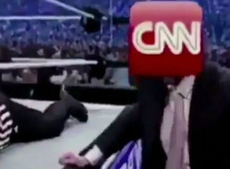 President Trump wrestled a logo and won. Thanks, media!